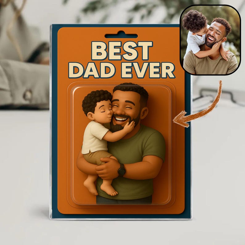 Custom Photo Dad And Kids Action Figure Acrylic Block, Personalized Father's Day Gift For Dad, Best Dad Ever Block Plaque, Gift For Husband