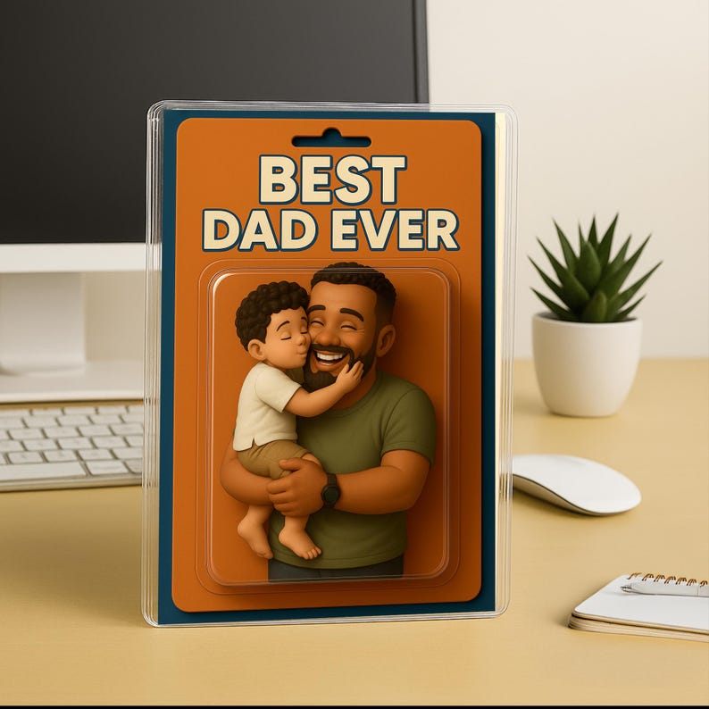 Custom Photo Dad And Kids Action Figure Acrylic Block, Personalized Father's Day Gift For Dad, Best Dad Ever Block Plaque, Gift For Husband
