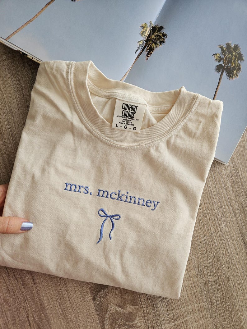 Embroidery Custom Mrs. Bride Shirt, Bride Gift, Wedding shirt, Engagement gift, Bachelorete party tee, Gift for her, Coquette bow bride tee. il_794xN.6894098330_2zjj.jpg