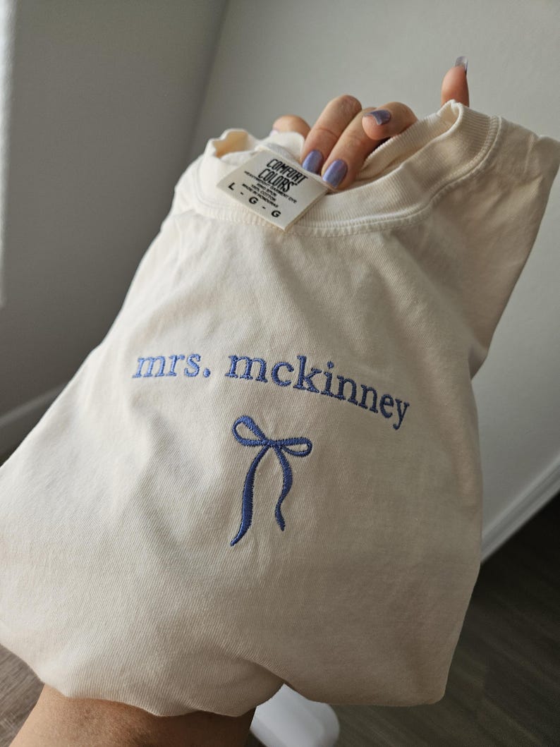 Embroidery Custom Mrs. Bride Shirt, Bride Gift, Wedding shirt, Engagement gift, Bachelorete party tee, Gift for her, Coquette bow bride tee. il_794xN.6894098988_qe4l.jpg