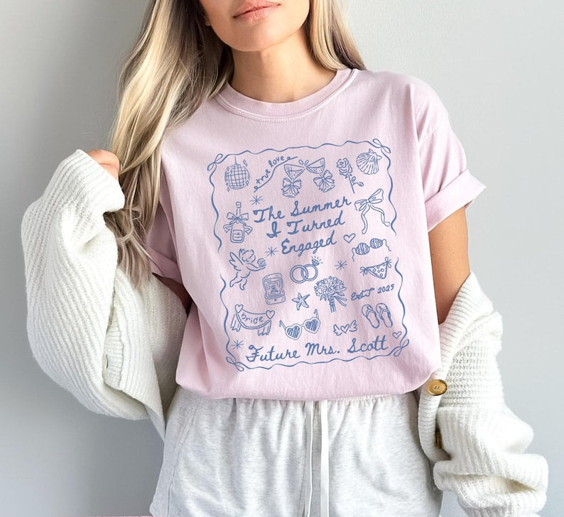 Custom Summer I Turned Engaged Shirt, Comfort Color Future Mrs Shirt, Coastal Beach Bride Tee, Something Blue Engagement Bridal Shower Gift