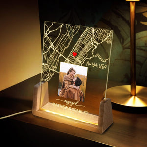 Personalized Map Print Night Light,Custom Led Light with Couple Photo and Map,Engagement Frame Table Lamp,Newly Engaged Gift,Gift for Couple