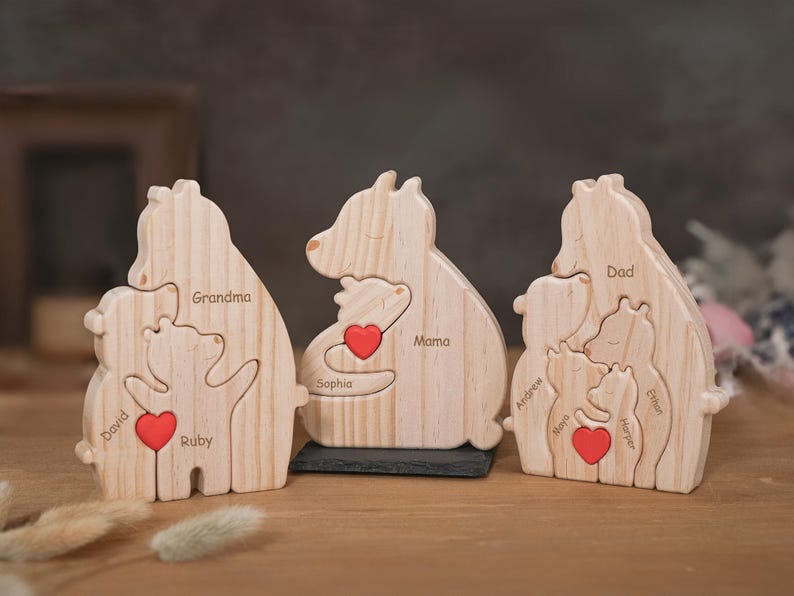 Personalized Single Parent Families Bear Puzzle, Wooden Bear Family Puzzle, Personalized Father's Day Gifts, Gift for Dad, Family Home Decor