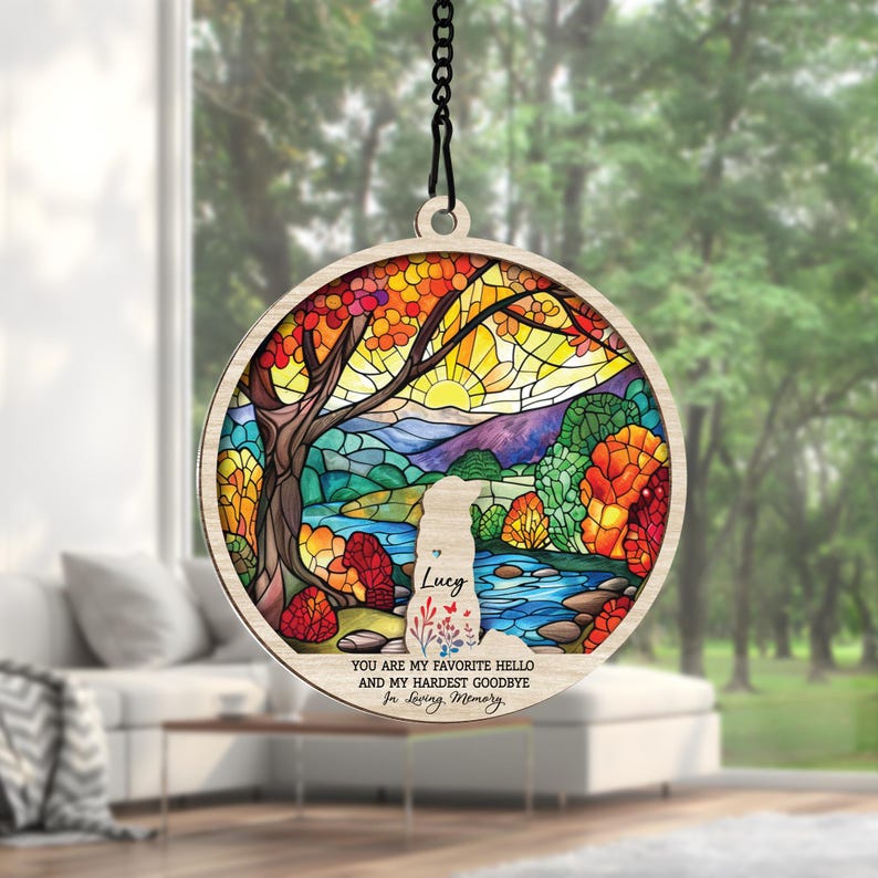 Custom Dog Memorial Suncatcher with Dog Breed, Personalized Couple Dog Suncatcher With Name, Dog Memorial Gift, Dog Loss Gift
