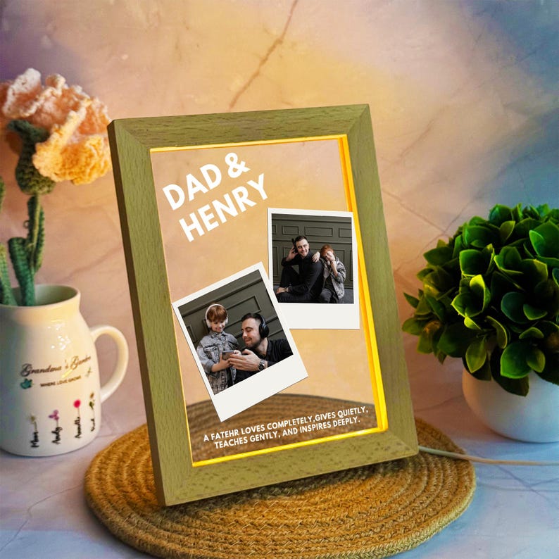 Custom Dad Photos Light Frame, Personalized Acrylic Lamp with Name, Father s Day Gifts from Kids, Birthday Gifts for Him, Best Dad Gifts