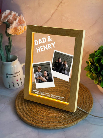 Custom Dad Photos Light Frame, Personalized Acrylic Lamp with Name, Father s Day Gifts from Kids, Birthday Gifts for Him, Best Dad Gifts