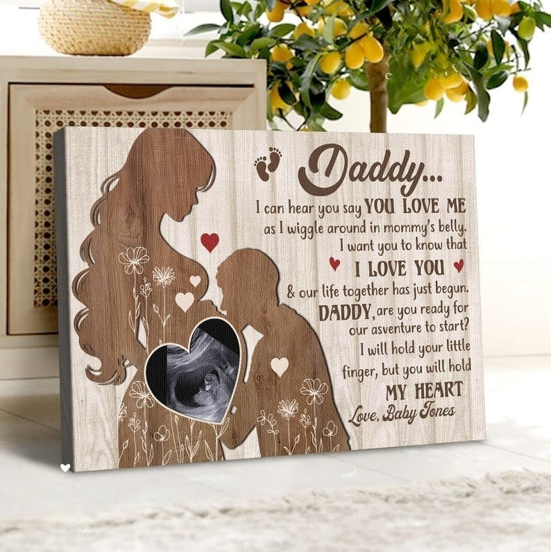 Personalized Gift Dear Daddy from the Bump Custom Canvas Custom Ultrasound Photo Gift for Dad-to-Be, Father's Day or Baby Shower Gift