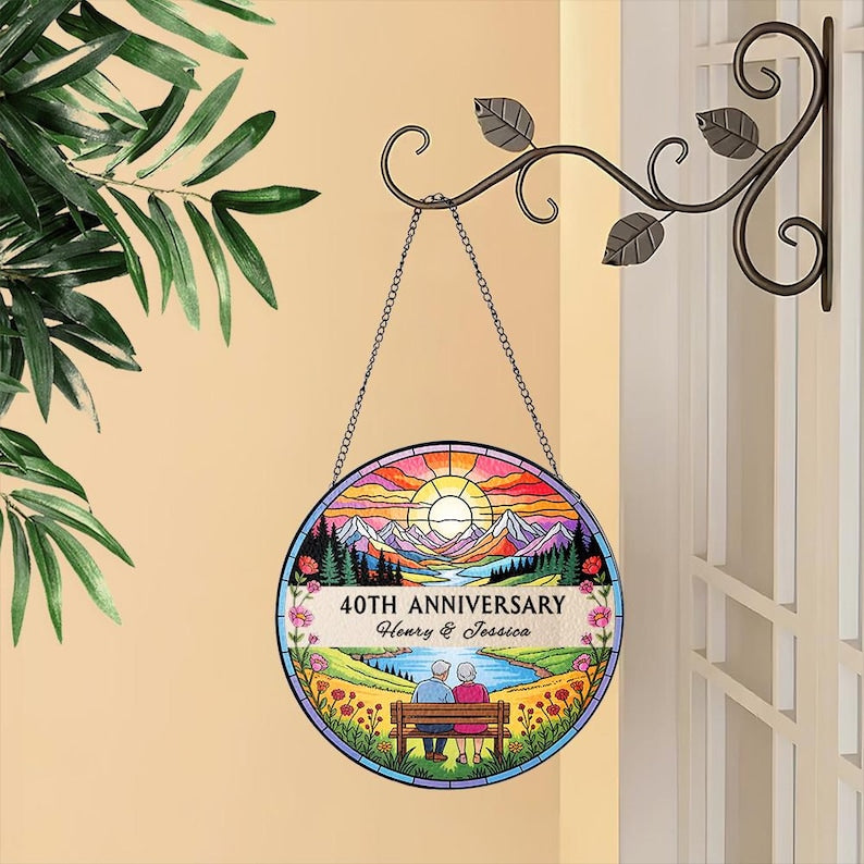 Personalized Couple Anniversary Stained Glass Suncatcher, Golden Anniversary Suncatcher, Anniversary Gift For Parents, Parents Keepsake