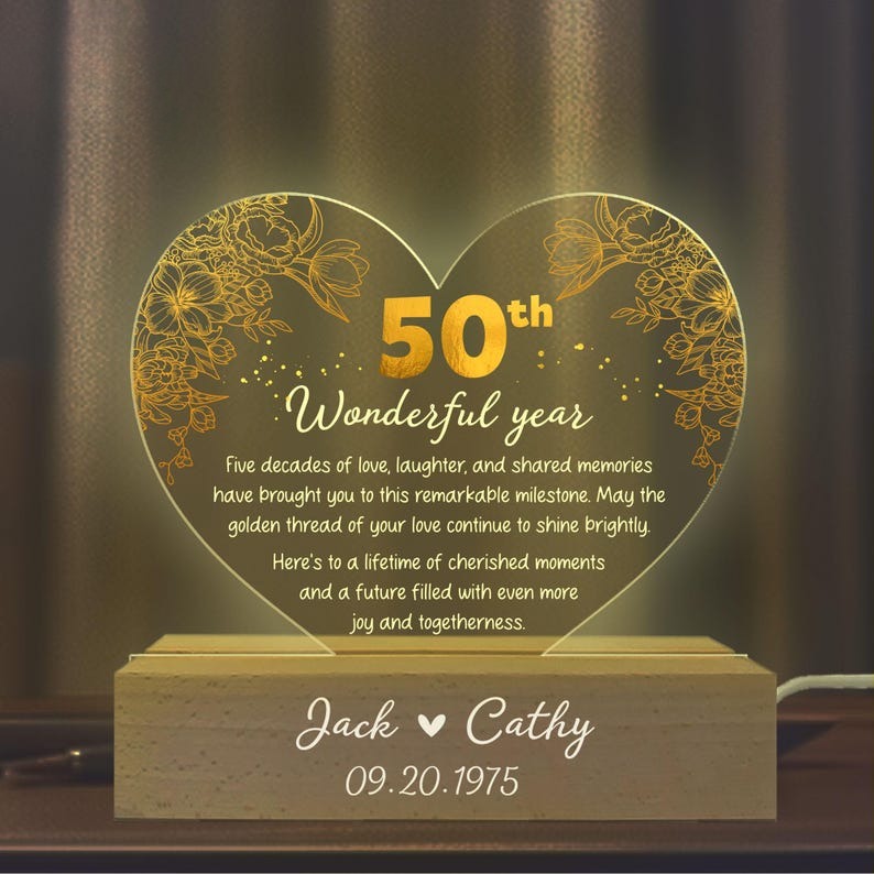 Personalized 50th Wedding Anniversary Led Light, Wedding Anniversary Keepsake, Golden Wedding Anniversary Gift, Anniversary Gift For Parents
