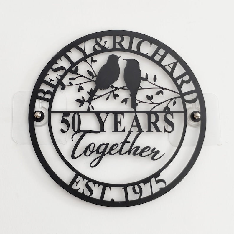 Custom 50th Anniversary Lovebirds Metal Sign,Personalized Wedding Gift For Husband and Wife, Family Name Sign,Anniversary Gift,Parents Gifts