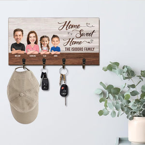 Home Sweet Home Key Holder for Wall, Custom Key Rack, Personalized Gifts for Couples, Family Name Sign, Rustic Welcome Sign, Key Hooks