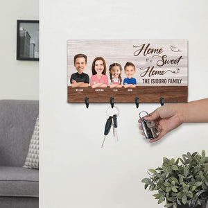 Home Sweet Home Key Holder for Wall, Custom Key Rack, Personalized Gifts for Couples, Family Name Sign, Rustic Welcome Sign, Key Hooks