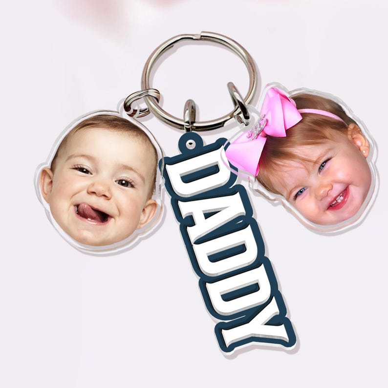 Personalized Father's Day Gift For Dad, Custom Daddy Keychain With Photo Charm, Gift From Kids, Dog Owner Gift, Custom Baby Photo Keychain