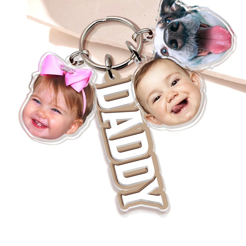 Personalized Father's Day Gift For Dad, Custom Daddy Keychain With Photo Charm, Gift From Kids, Dog Owner Gift, Custom Baby Photo Keychain
