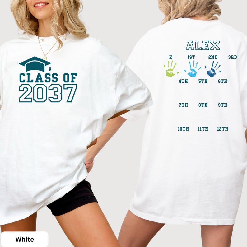 Custom Class of Handprint Shirt School Memory Grow With Me 1st Day Back To School Graduation Gift Preschool Kindergarten