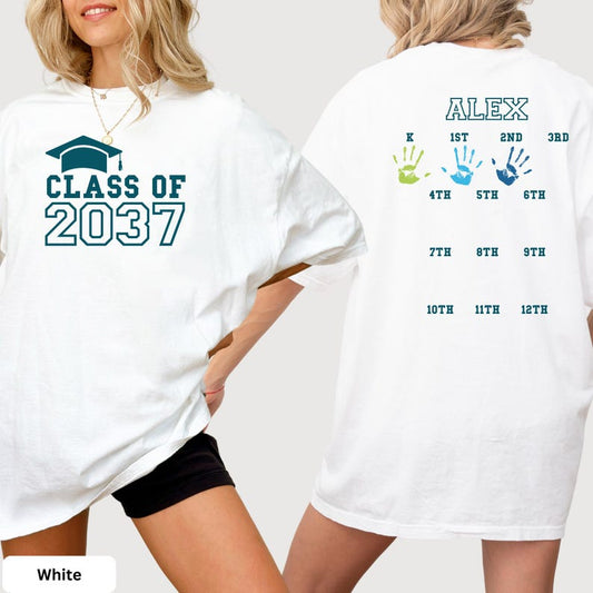 Custom Class of Handprint Shirt School Memory Grow With Me 1st Day Back To School Graduation Gift Preschool Kindergarten