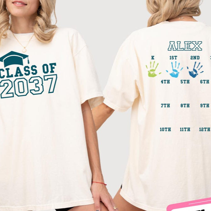 Custom Class of Handprint Shirt School Memory Grow With Me 1st Day Back To School Graduation Gift Preschool Kindergarten