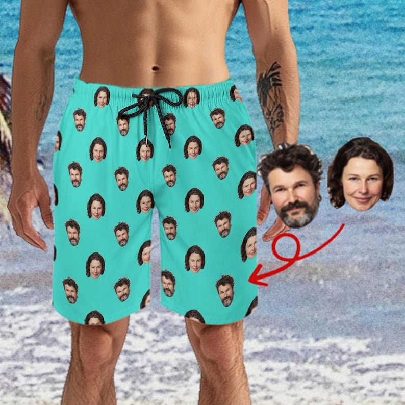 Custom Face Beach Shorts, Face Photo Swim Trunks, Personalized Picture Swimwear, Bachelor party Gift