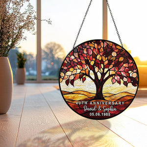 Personalized 40th Wedding Anniversary Stained Glass Suncatcher, Ruby 40th Wedding Anniversary Gift, 40th Wedding Anniversary Keepsake