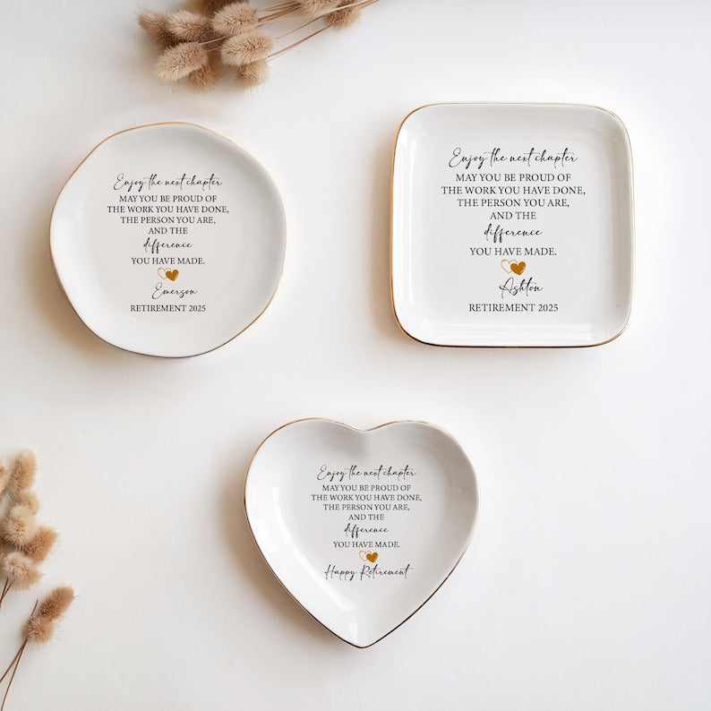 Custom Happy Retirement Ring Dish, Personalized Retirement Trinket, Happy Retirement Gift, Custom Coworker Ring Dish, Gift for Coworker