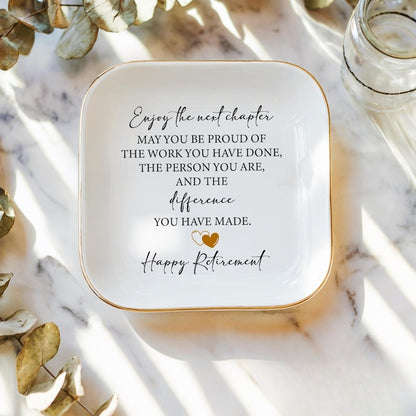 Custom Happy Retirement Ring Dish, Personalized Retirement Trinket, Happy Retirement Gift, Custom Coworker Ring Dish, Gift for Coworker