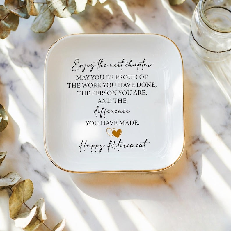 Custom Happy Retirement Ring Dish, Personalized Retirement Trinket, Happy Retirement Gift, Custom Coworker Ring Dish, Gift for Coworker