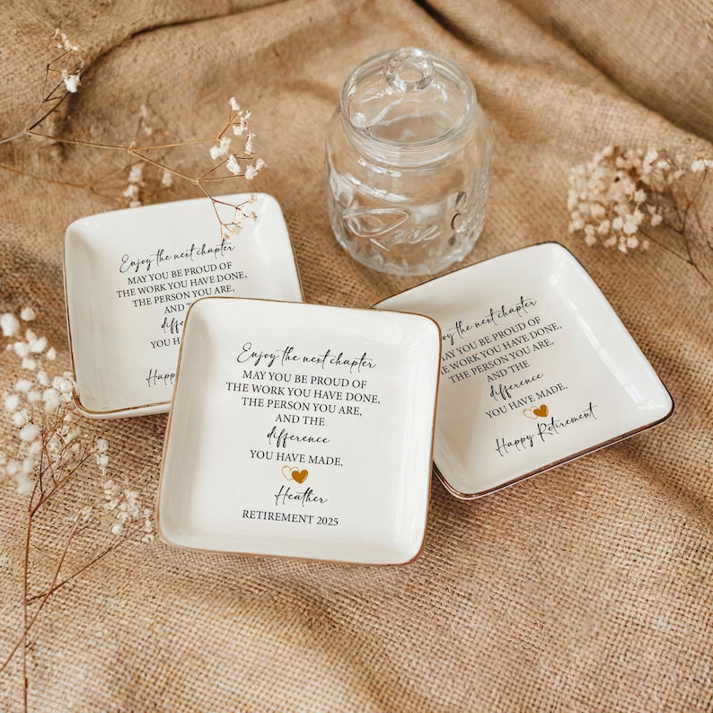 Custom Happy Retirement Ring Dish, Personalized Retirement Trinket, Happy Retirement Gift, Custom Coworker Ring Dish, Gift for Coworker