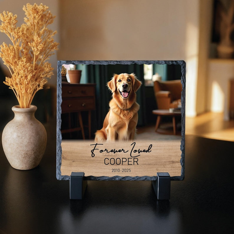 Personalized Pet Memorial Photo Slate Stone: Dog Loss Gift
