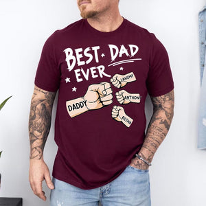 Personalized Dad Raised Fist Bump Shirt, Best Dad Ever American Flag Shirt, Custom Fathers Day Shirt With Kids Names, Fathers Day Gift