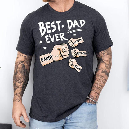 Personalized Dad Raised Fist Bump Shirt, Best Dad Ever American Flag Shirt, Custom Fathers Day Shirt With Kids Names, Fathers Day Gift