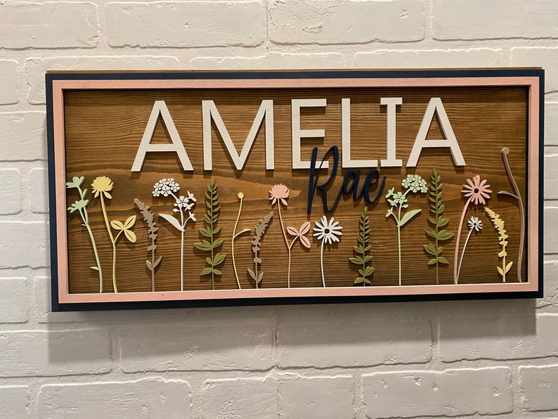 Wildflowers Nursery Sign personalized, Wood Name sign for Nursery