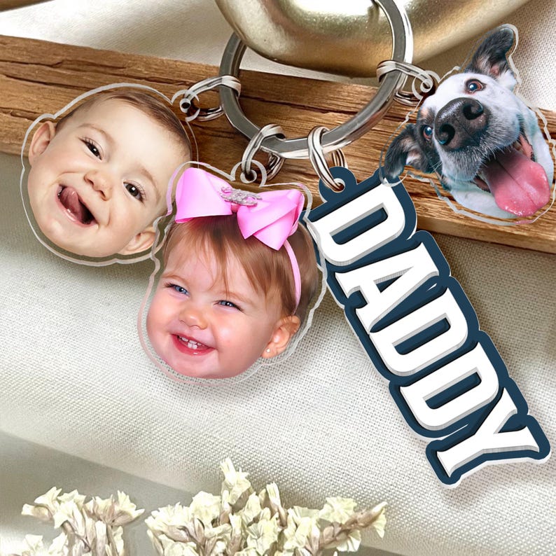Personalized Father's Day Gift For Dad, Custom Daddy Keychain With Photo Charm, Gift From Kids, Dog Owner Gift, Custom Baby Photo Keychain