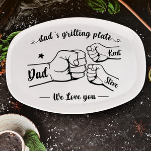 Personalized Grilling Platter,Fist Bump Dad and Kids Name Grilling Plate,Custom BBQ Grilling Plate Gift for Him,Birthday Gifts from Daughter