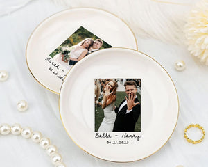 Custom Photo Jewelry Dish, Personalized Engagement Gift, Wedding Ring Tray with Picture & Names, Anniversary Keepsake, Gift For Couple