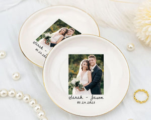 Custom Photo Jewelry Dish, Personalized Engagement Gift, Wedding Ring Tray with Picture & Names, Anniversary Keepsake, Gift For Couple