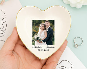 Custom Photo Jewelry Dish, Personalized Engagement Gift, Wedding Ring Tray with Picture & Names, Anniversary Keepsake, Gift For Couple