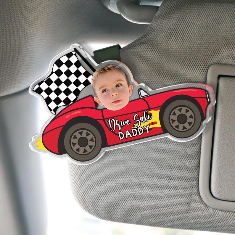 Personalized Father's Day Gift For Dad, Custom Kids Photo Visor Clip For Dad, Drive Safe Daddy Car Visor Clip, Drive Safe Gift For Grandpa