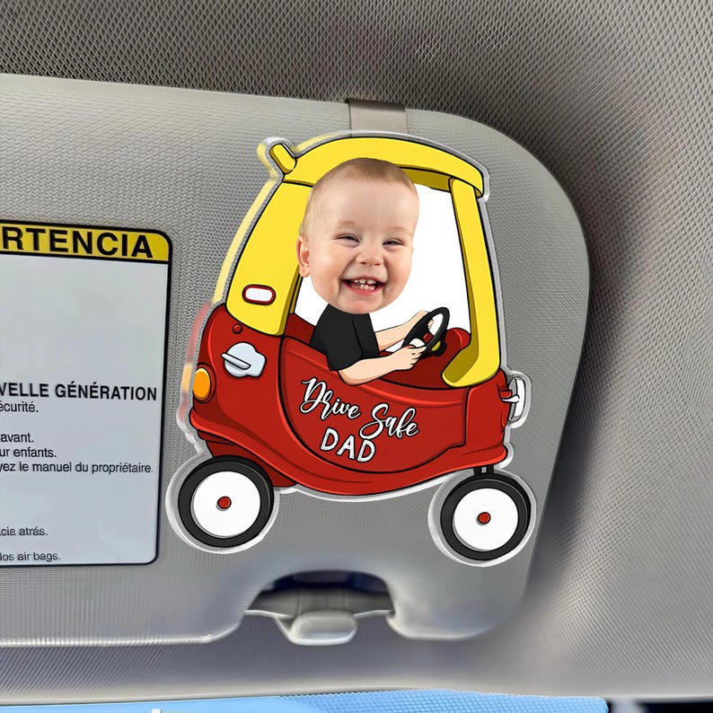Personalized Father's Day Gift For Dad, Custom Kids Photo Visor Clip For Dad, Drive Safe Daddy Car Visor Clip, Drive Safe Gift For Grandpa
