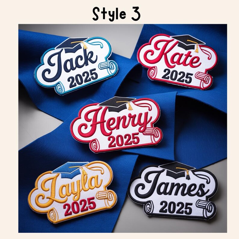 Personalized Graduation Embroidered Iron On Cap Patch, Grad 2025, Embroidered Contoured Patch, Gift For Grad