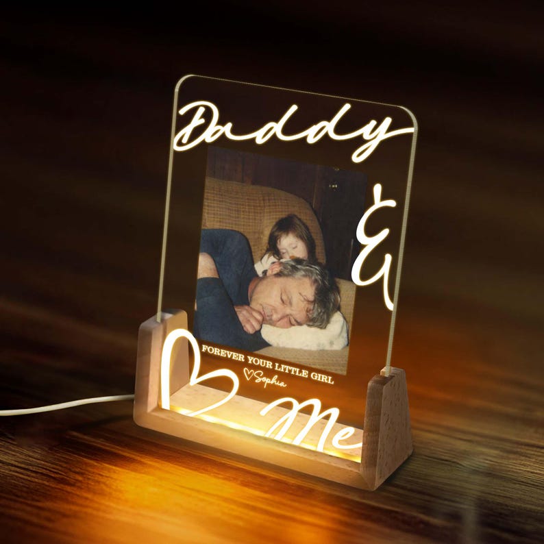 Personalized Photo LED Night Light for Dad, Custom Picture Dad Night Light, Family Christmas Gift, Christmas Gift from Daughter Son,Dad Gift