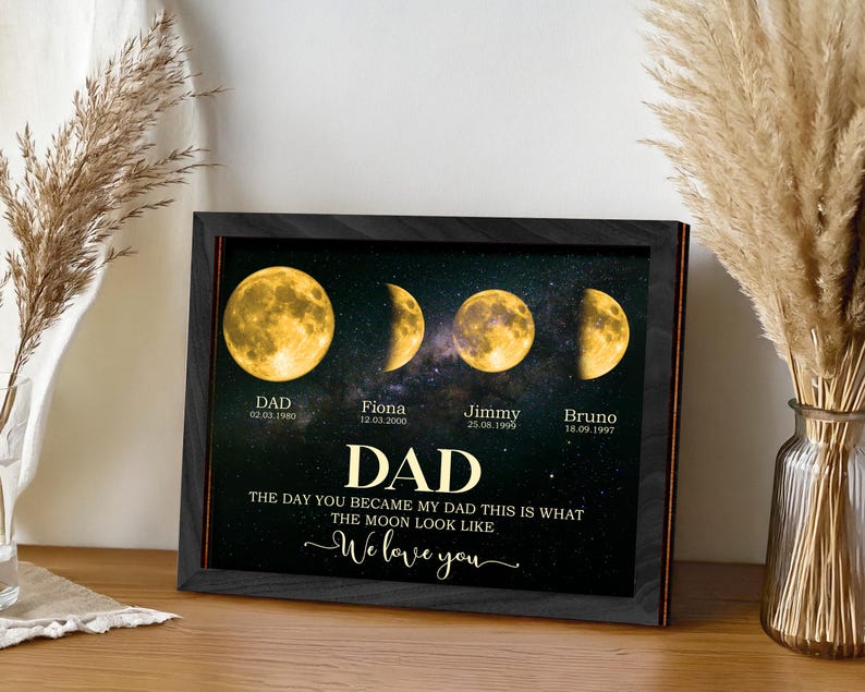 Personalized Dad Moons Phase Frame with Kids Names, The Day You Became My Dad Gift, Moons Phase Frame, Father's Day Gift, Gift for Daddy
