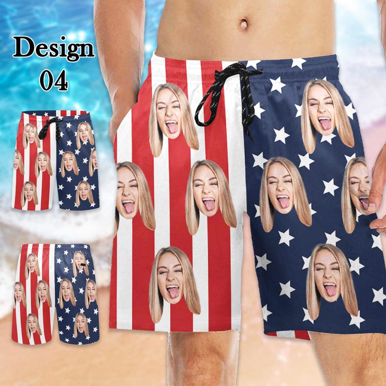 Personalized Men Bathing Suit, Father Swim Trunks, Custom Photos Beach Short for Dad, Custom face Hawaiian Swim Trunks, Father's Day Gifts