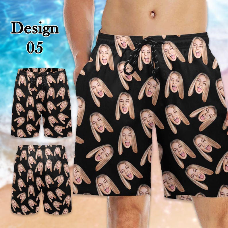 Personalized Men Bathing Suit, Father Swim Trunks, Custom Photos Beach Short for Dad, Custom face Hawaiian Swim Trunks, Father's Day Gifts
