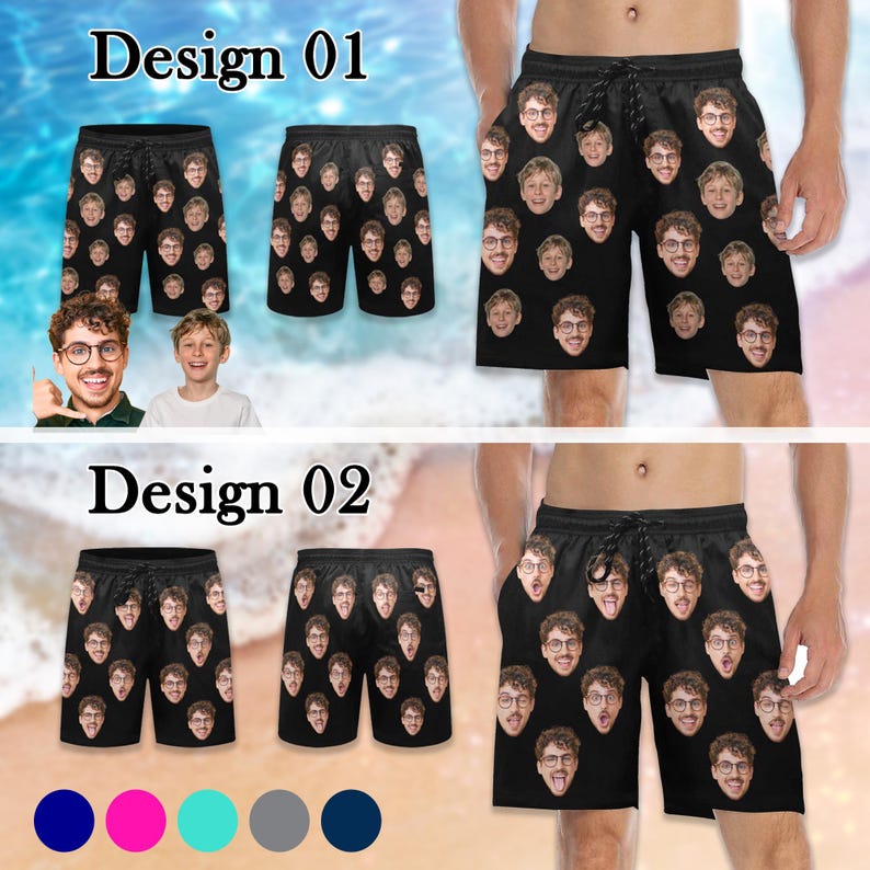 Personalized Men Bathing Suit, Father Swim Trunks, Custom Photos Beach Short for Dad, Custom face Hawaiian Swim Trunks, Father's Day Gifts