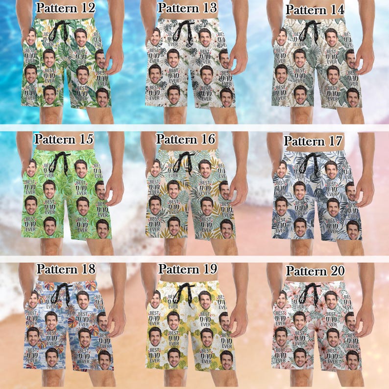 Personalized Men Bathing Suit, Father Swim Trunks, Custom Photos Beach Short for Dad, Custom face Hawaiian Swim Trunks, Father's Day Gifts