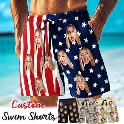Personalized Men Bathing Suit, Father Swim Trunks, Custom Photos Beach Short for Dad, Custom face Hawaiian Swim Trunks, Father's Day Gifts