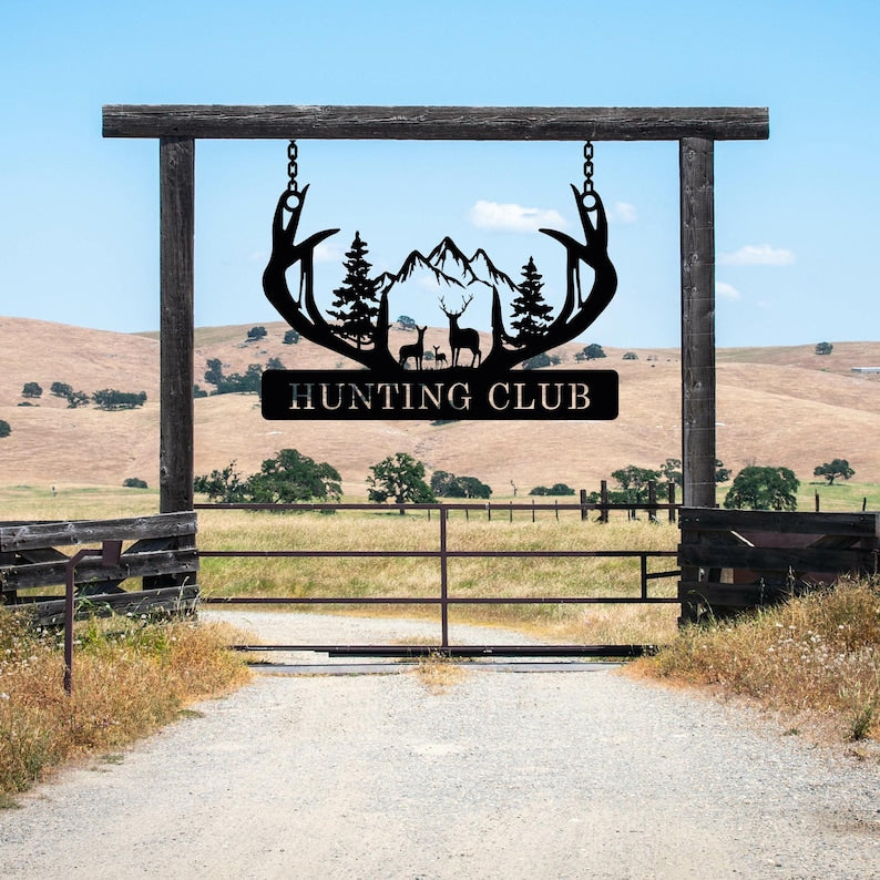 Personalized Metal Deer Cabin Sign, Deer Hunter Dad Gift, Cabin Metal Decor, Outdoor Ranch Sign, Personalized Lodge Decor,Hunting Lover Gift