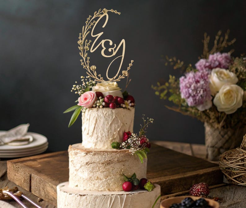 Custom Wedding Cake Toppers, Rustic Wedding Cake Topper, Custom Cake Topper, Initial Cake Topper,Cake Topper Wedding Gold