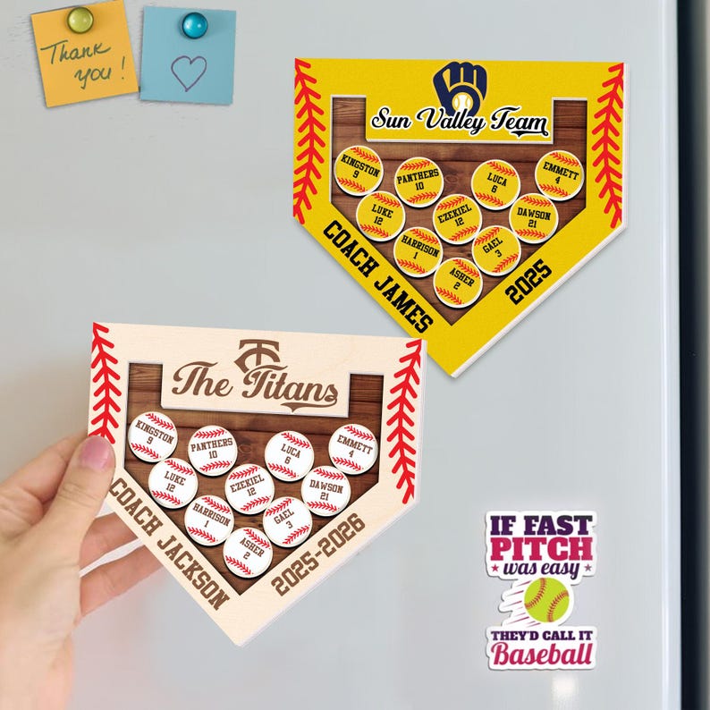Custom Softball Coach Gift, Personalized Baseball Team Magnet with Names, Appreciation Gift for Coach,End of Season Thank You Gift Idea