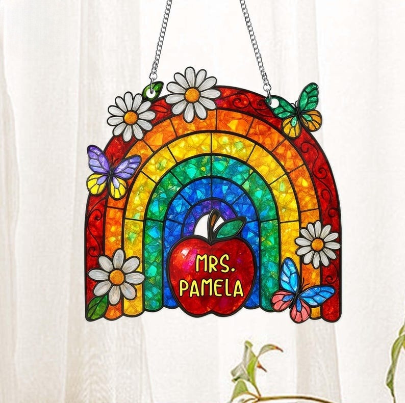 Teacher Rainbow Acrylic Suncatcher, Teacher Appreciation Gift Back To School, Teacher Gift, Classroom Window Decor, Teacher Window Hanging